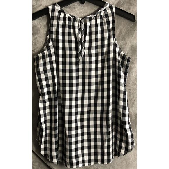 Loft Black White Plaid Sleeveless Keyhole Crew Neck Rayon Tank Reg Size XS - Picture 5 of 6
